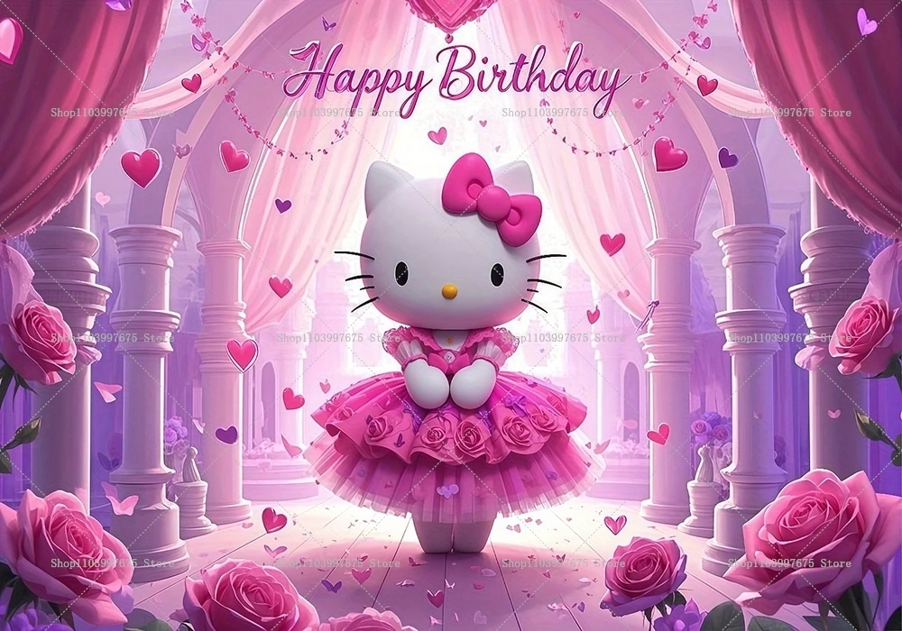 רקעים של הלו קיטי לחגיגת יומולדת לילדים, קישוטים למסיבת יומולדת, רקעים לצילום, דגלים למסיבת ילדים, ציוד למסיבה