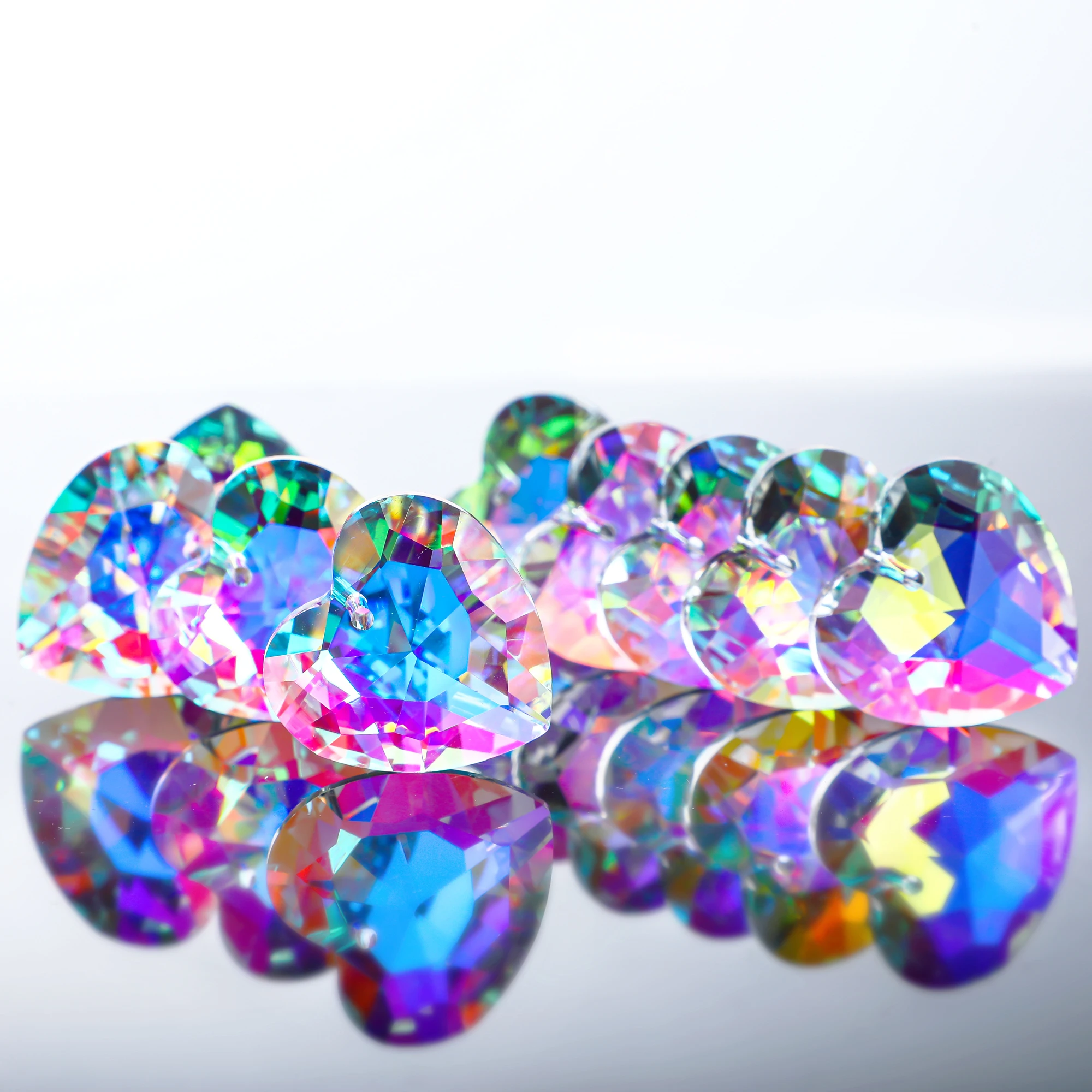 H&D 12pcs Colorful Crystal Heart Prism Suncatcher Heart Prism Chandelier Drop Parts Window SunCatcher Crystals necklace pendant