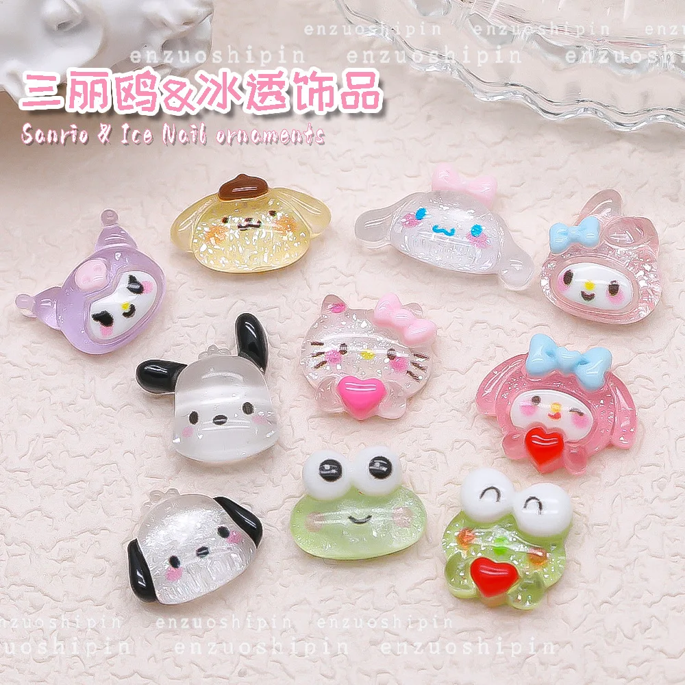 20Pcs New cartoon ice permeating resin diamond cute Kuromi Pacha dog accessories nail jewelry design beautiful DIYdecorations nail art glitter powder