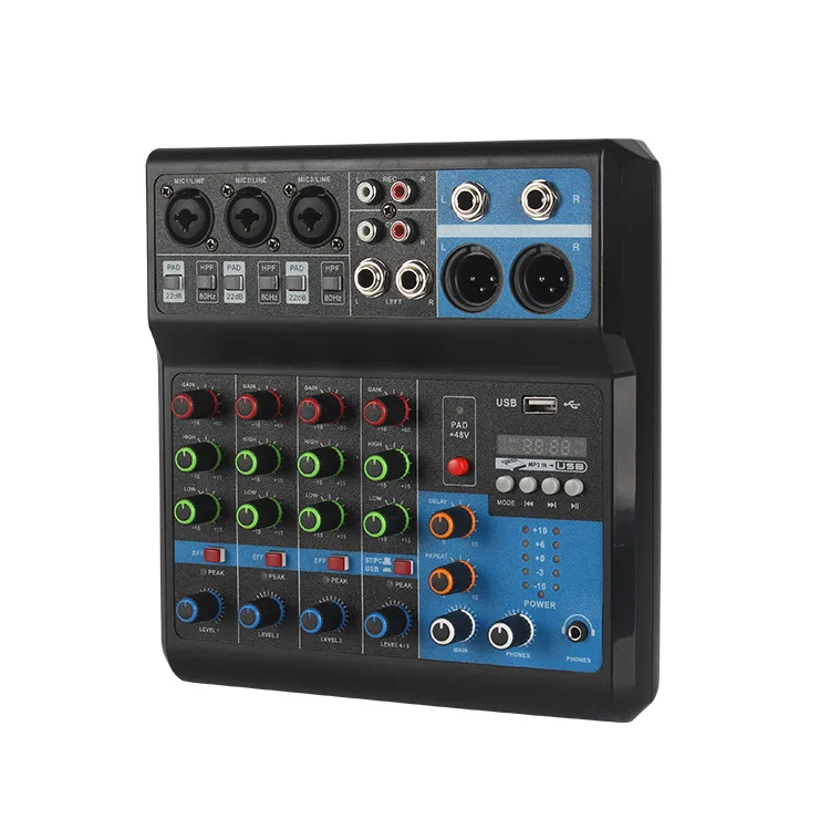4-Way Mixer Audio Professional Sound With Card Effects Processor Pro Equipment Mixing Console Usb Portable Video Consumer audio mixer,audio processor