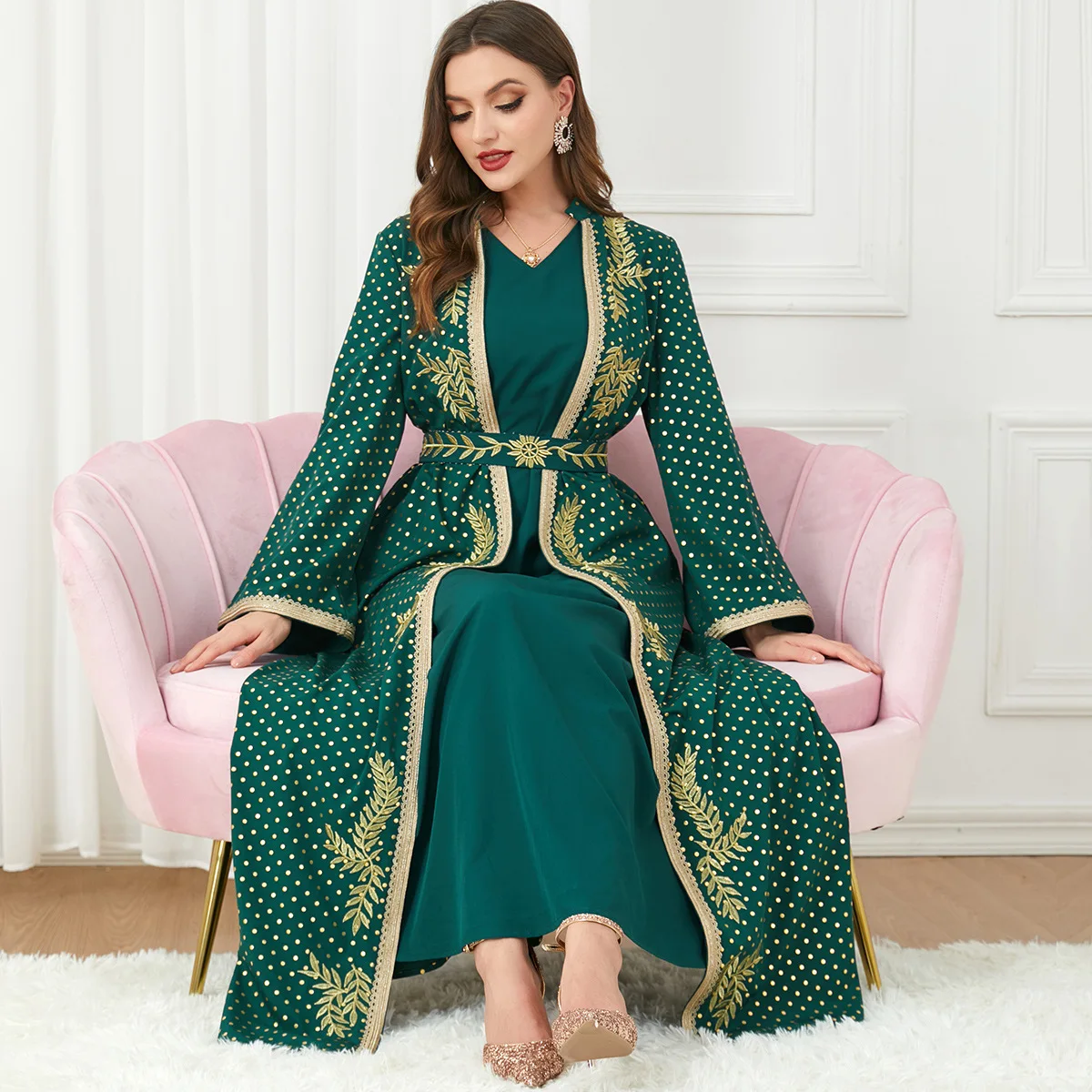 

Caftan Dresses for Women Party Evening Dubai Moroccan Oriental Arabic Robe 2 Piece Sets Islamic Kaftan Ramadan Eid Muslim Abaya
