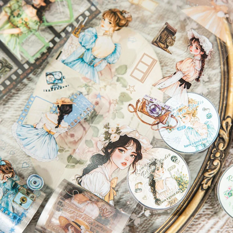 200cm/roll Waterproof Material PET Washi Tape Sticker Trendy Romantic Photo Studio Series Gentle Girl Character Theme Stickers 2