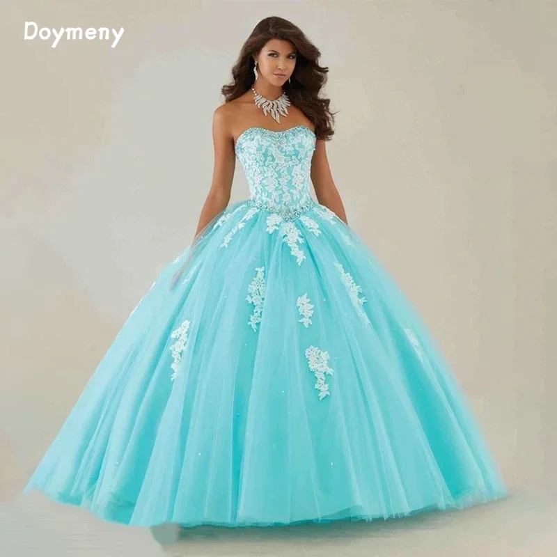 

Doymeny Appliques Quinceanera Dresses Sweetheart Floor Length Beads Sash For 15 Girls Ball Gown Party Gown vestidos de fiesta