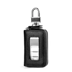 Korean Style Multi - Color Soft Leather Zipper Car Key Case with Transparent Window (Black)