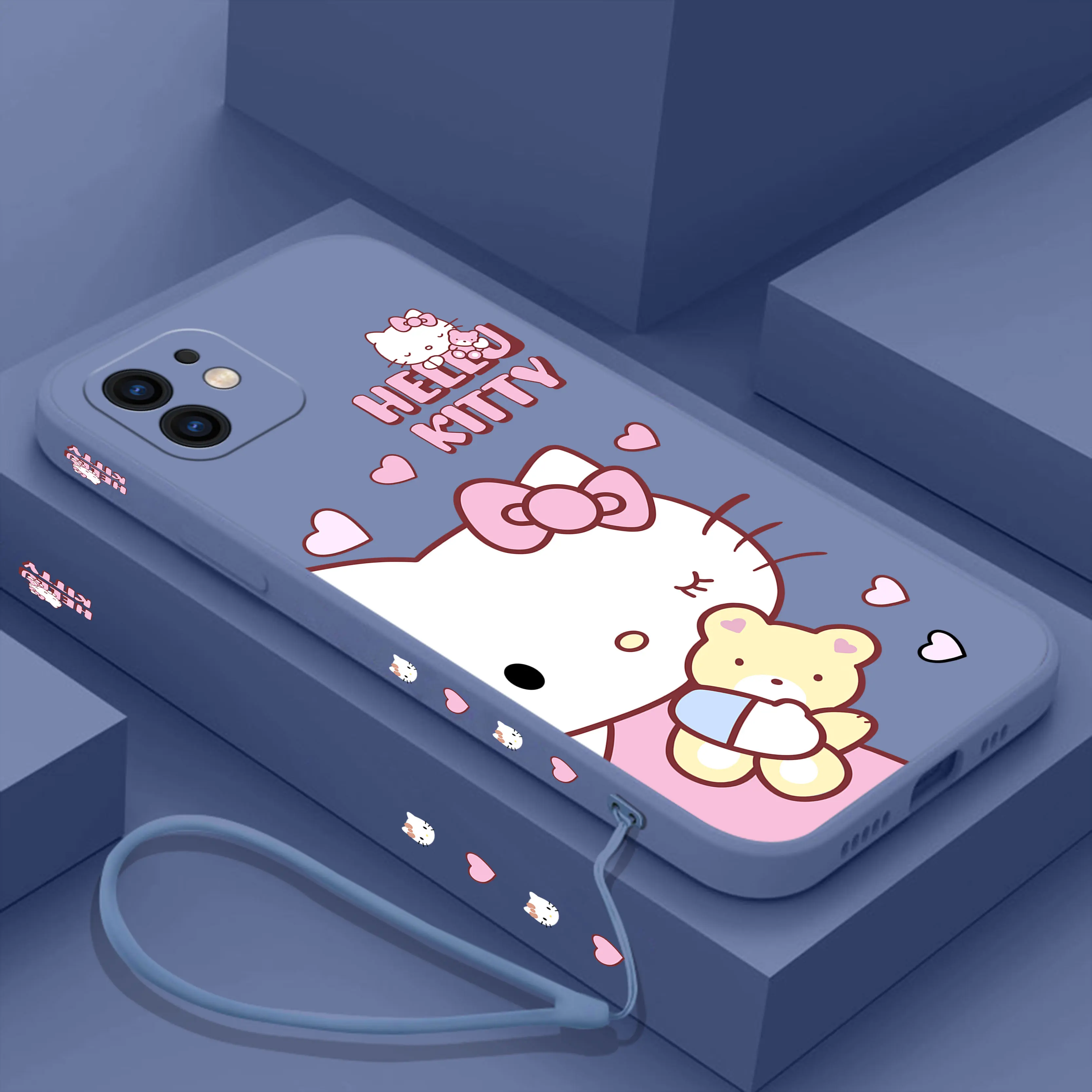 thumbnail image 1 of Sanrio-funda de teléfono de Hello Kitty para iPhone, carcasa divertida de silicona con correa de mano para iPhone 15 14 13 12 11 Pro Max Mini X XR XS MAX SE20 8 7 Plus, 1 of 5