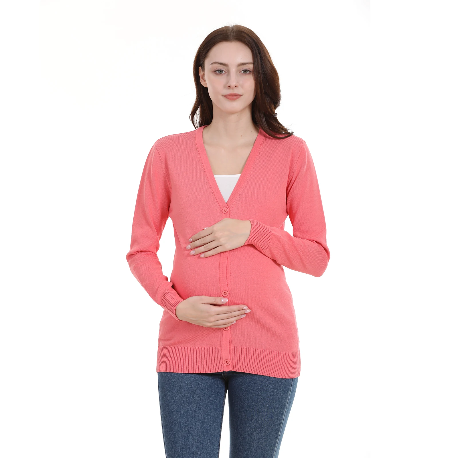 Pregnant Women Coat Cardigan Spring Autumn Long Sleeve Maternity Clothes Sweater Stretch Breastfeeding Clothes Knit Coat