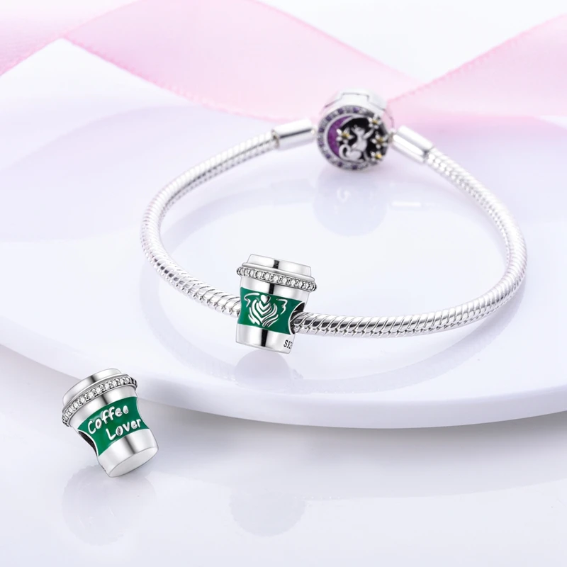 Zirkonium-Anhänger 925 Sterling Silber Kaffeetassen-Charm-Perle Passend für Original-Armband Halskette Damen-Anhänger DIY-Schmuck – Detail 10