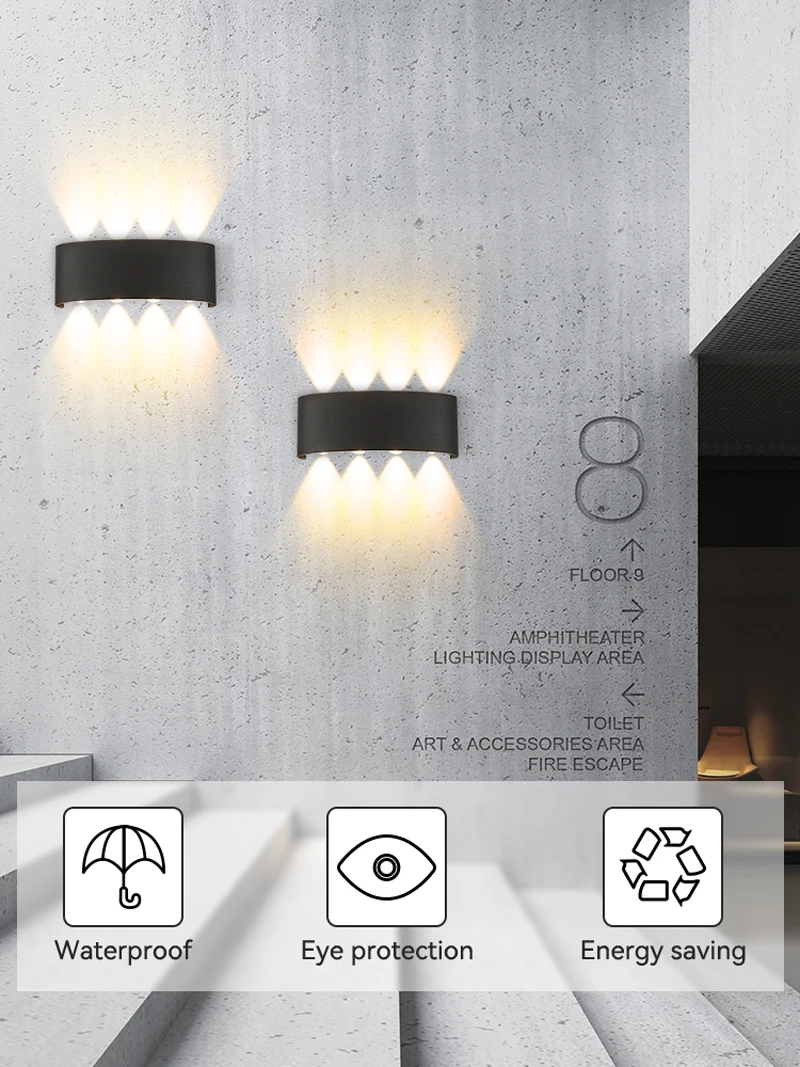 Description Picture 3 of itemLED Wall Light IP65 Waterproof Outdoor Wall Lamps Warm Porch Garden Lighting Bedroom Room Decor Home Fixture Aluminum Lustre