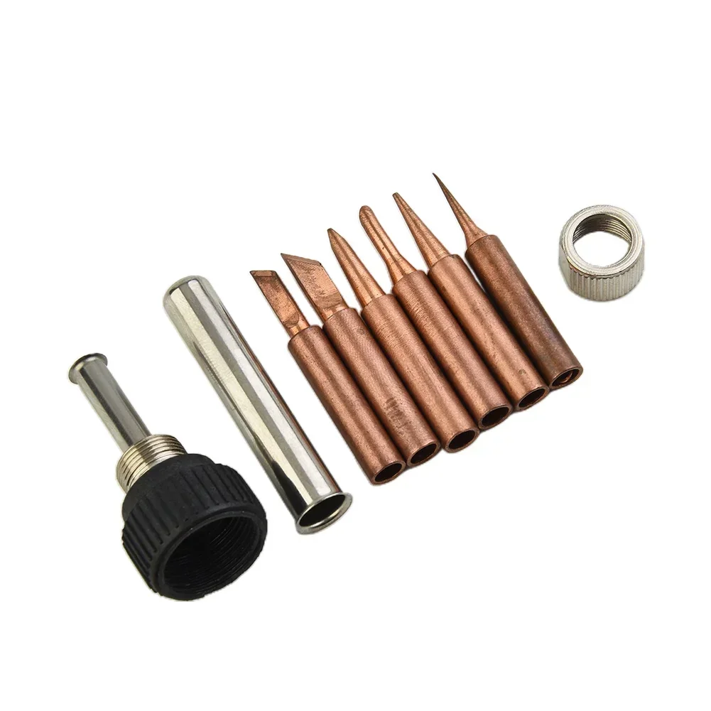 7pcs Copper 900M-T Soldering Iron Tip Handle Adapter Set For 936 937 938 969 8586 852D Soldering Station