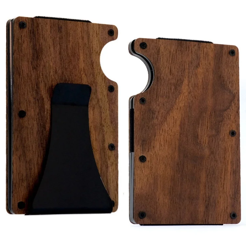 

Solid Wood RFID Aluminum Alloy Carbon Fiber Credit Card Box RFID Blowing Large Capacity Wallet Credit Clip