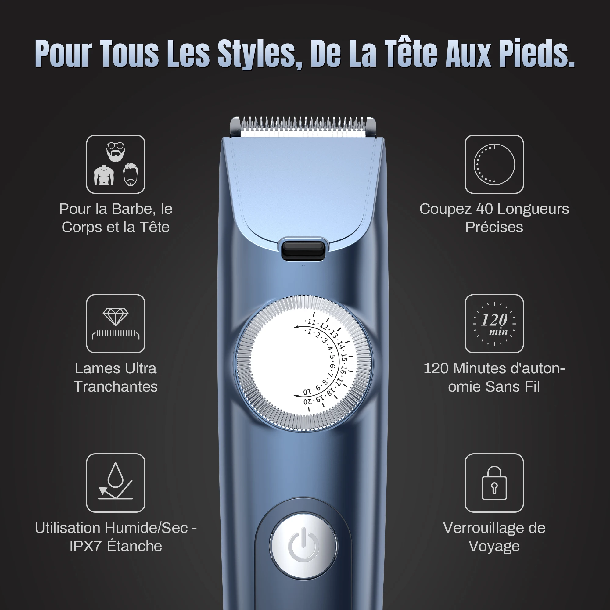 Professional Electric Hair Clipper Men Cordless Hair Trimmer Rechargeable LED Display IPX7 Adjustable Speed Hair Cutting Machine 2
