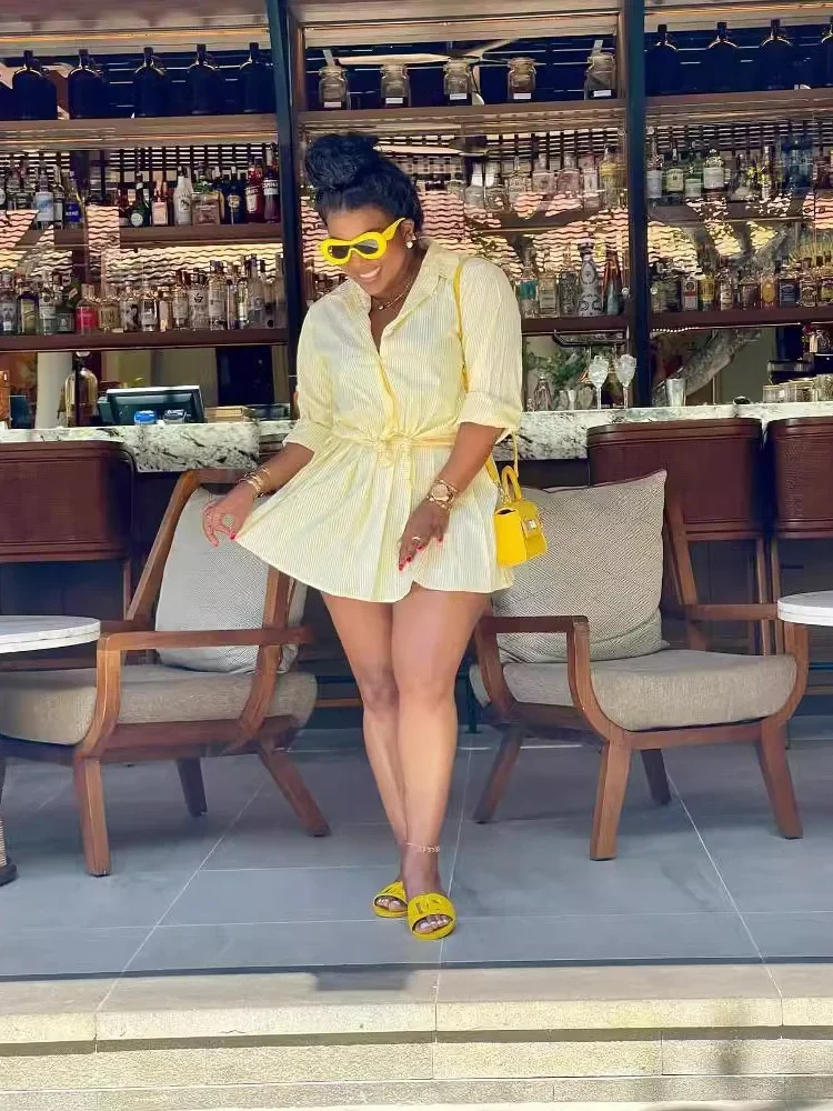 Wmstar Two Piece Set Women 2024 Autumn Fashion Women's Casual Comfortable Striped Shirt Short Skirt Set Wholesale Dropshipping