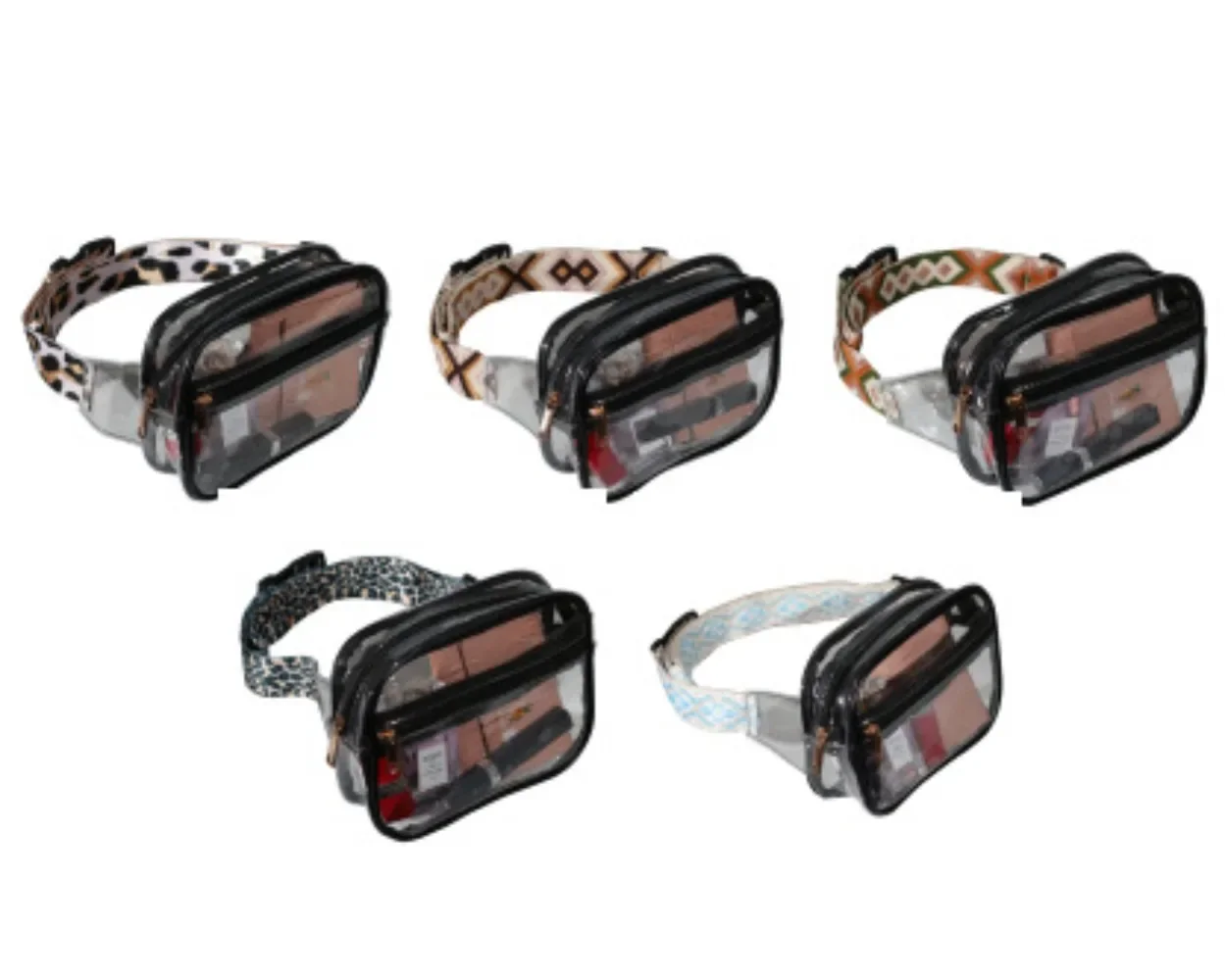 Clear PVC Sling Bags Women Fashion Vintage Leopard Guitar Strap Crossbody Chest Bag Girls Waterproof Fanny Pack Stadium Approved