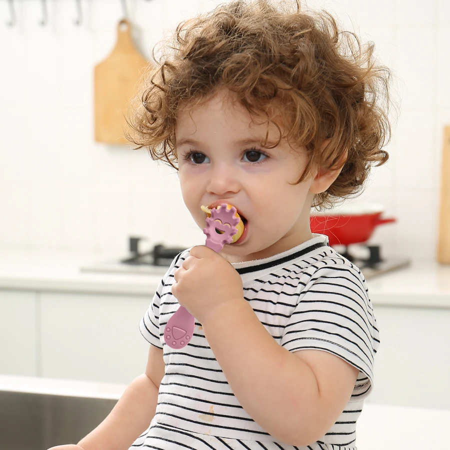 Mother Kids Baby Silicone Spoon Fork 3Pcs/Set Bebeb Feeding Food Baby Stuff Toddler Learn To Eat Training Items silicone feeding spoon silicone cutlery set learning spoons fork spoon set baby cutlery