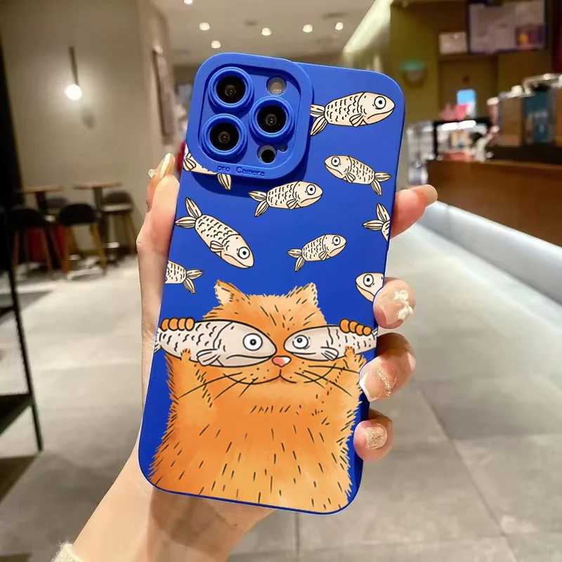 Whimsical Orange Cat Salted Fish Pattern Phone Case Cover