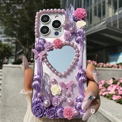 Handmade Purple Baroque Floral Mirror Phone Case - Soft TPU Dustproof Retro Design - iPhone 11 (Purple)