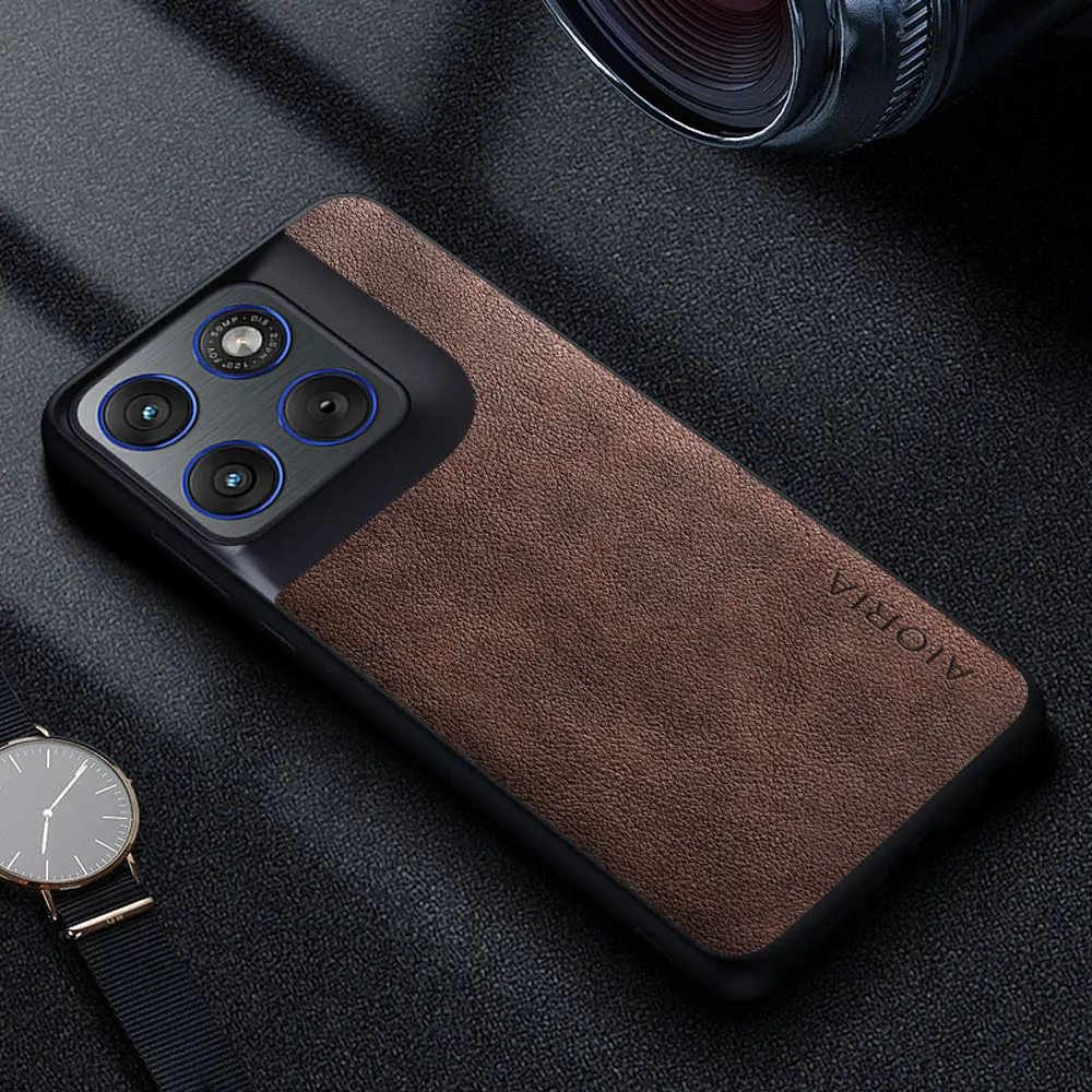 Premium Luxury Leather Phone Case - Retro Business Style Solid Color Cover