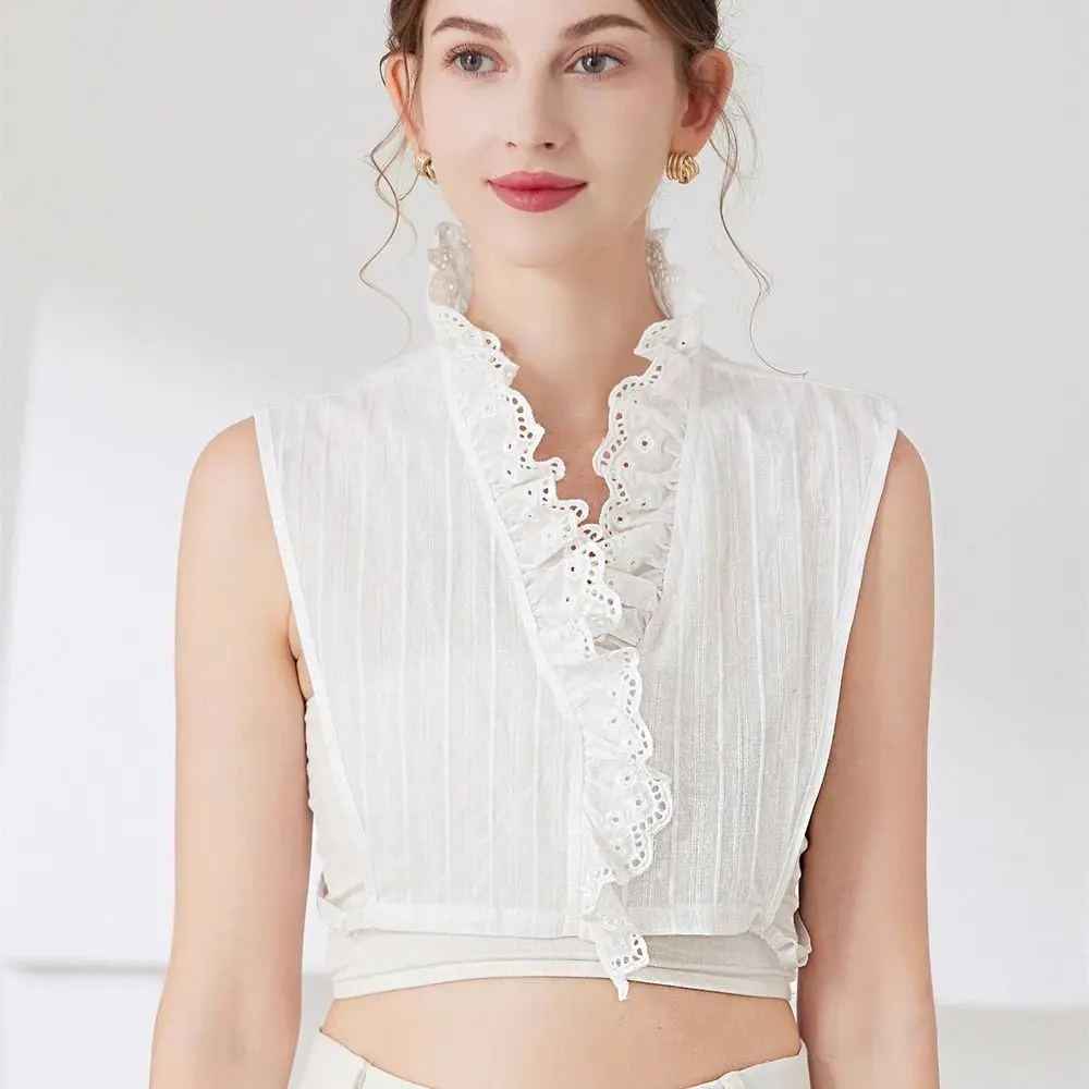 

Cotton Lace Fake Collar Hollow Out False Collar Bottoming Shirt Detachable White Decoration Shirt Collar Women/Girls