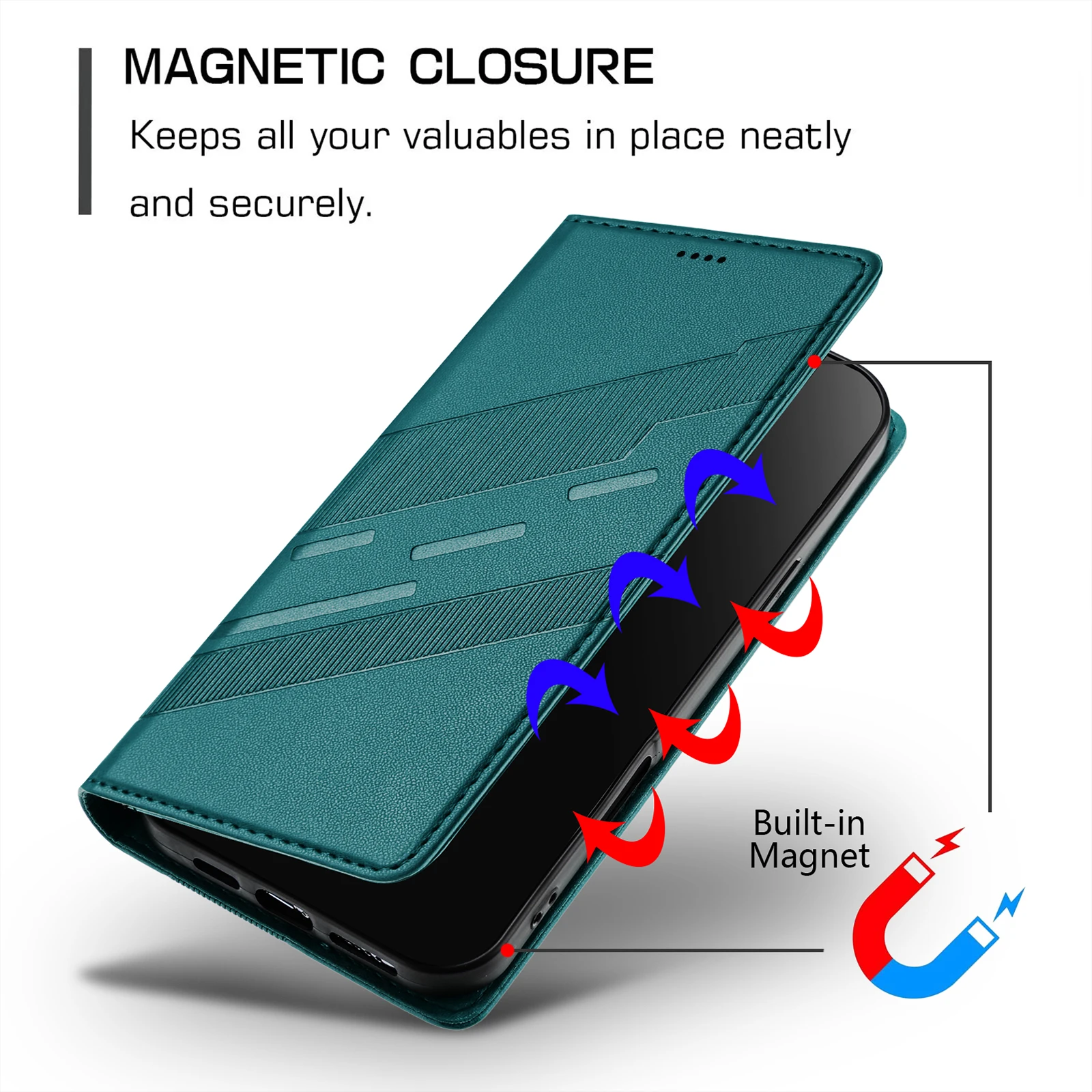 Luxury Leather Retro Wallet Flip Case with Magnetic Closure - Full Coverage Phone Cover