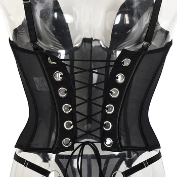 Conjunto de corsé con cordones y espalda descubierta, lencería elegante, ropa interior sin costuras, Kit de sujetador de 3 piezas, conjuntos exóticos de realce, íntimo fino negro 6