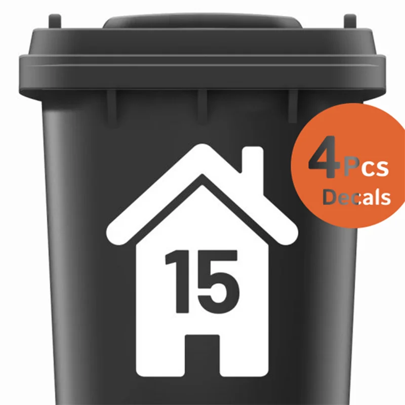 4Pcs Wheelie Bin Numbers Vinyl Decal Custom House Number Wall Sticker Rubbish Trash Bin Sticker Home Decor