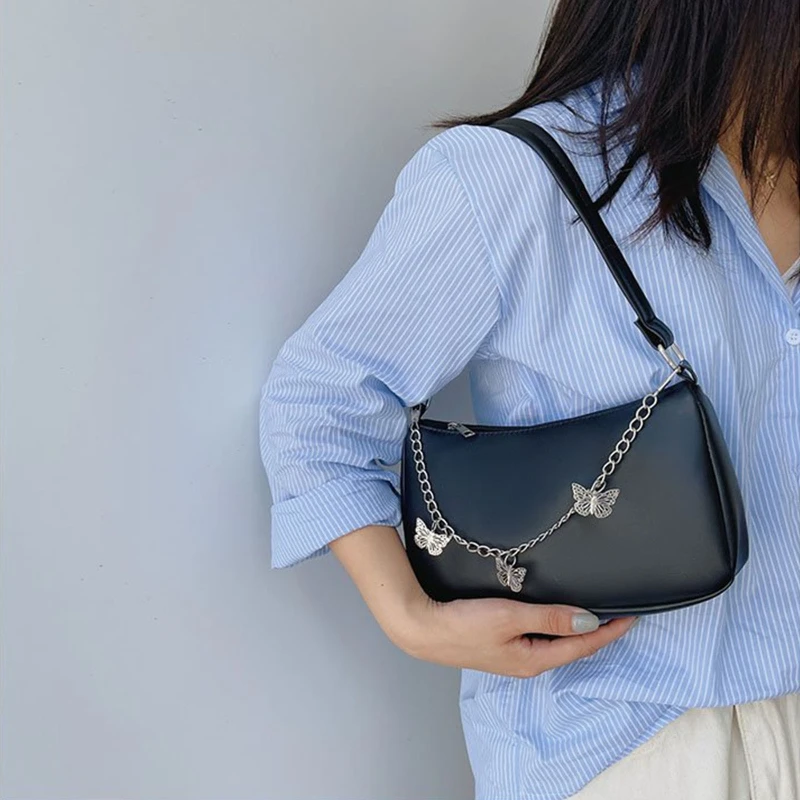 

Women's Underarm Bag Solid for Butterfly Chain Shoulder Bag Elegant PU Hobo Bags