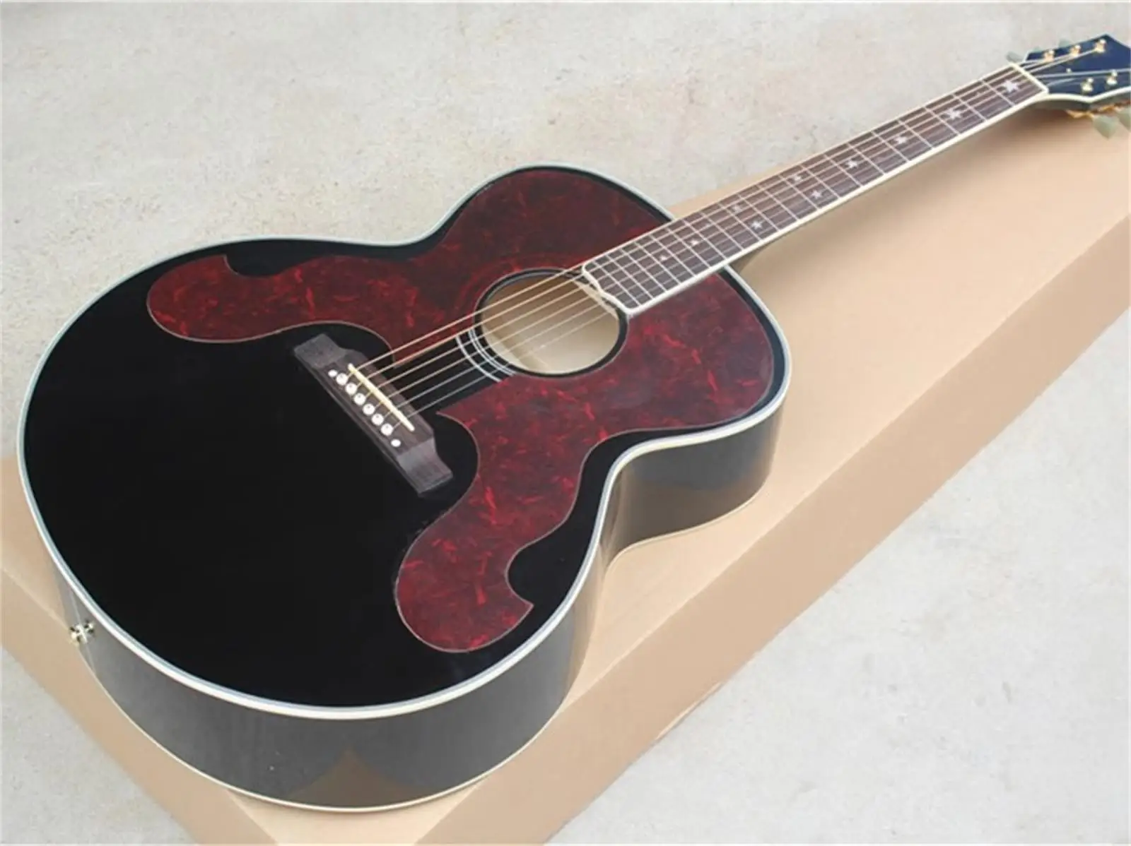 

43 inch large box with black star finger board inlaid with 6-string folk guitar