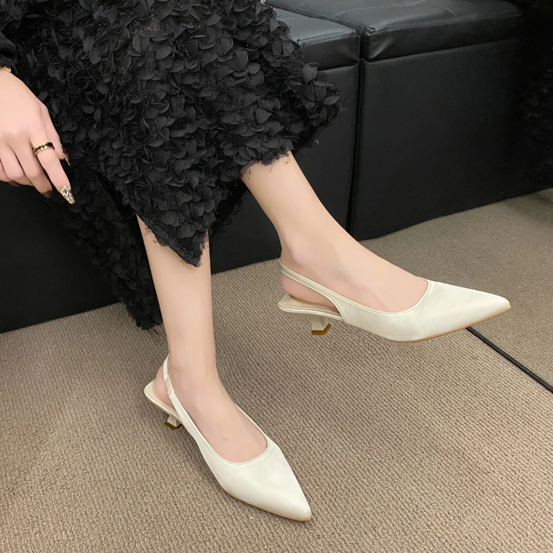 Summer Slingle Shoes for Women Pionted Toe Stiletto Women's Slingbacks Shoes Sexy Party Dress Office Ladies Heeled Shoes