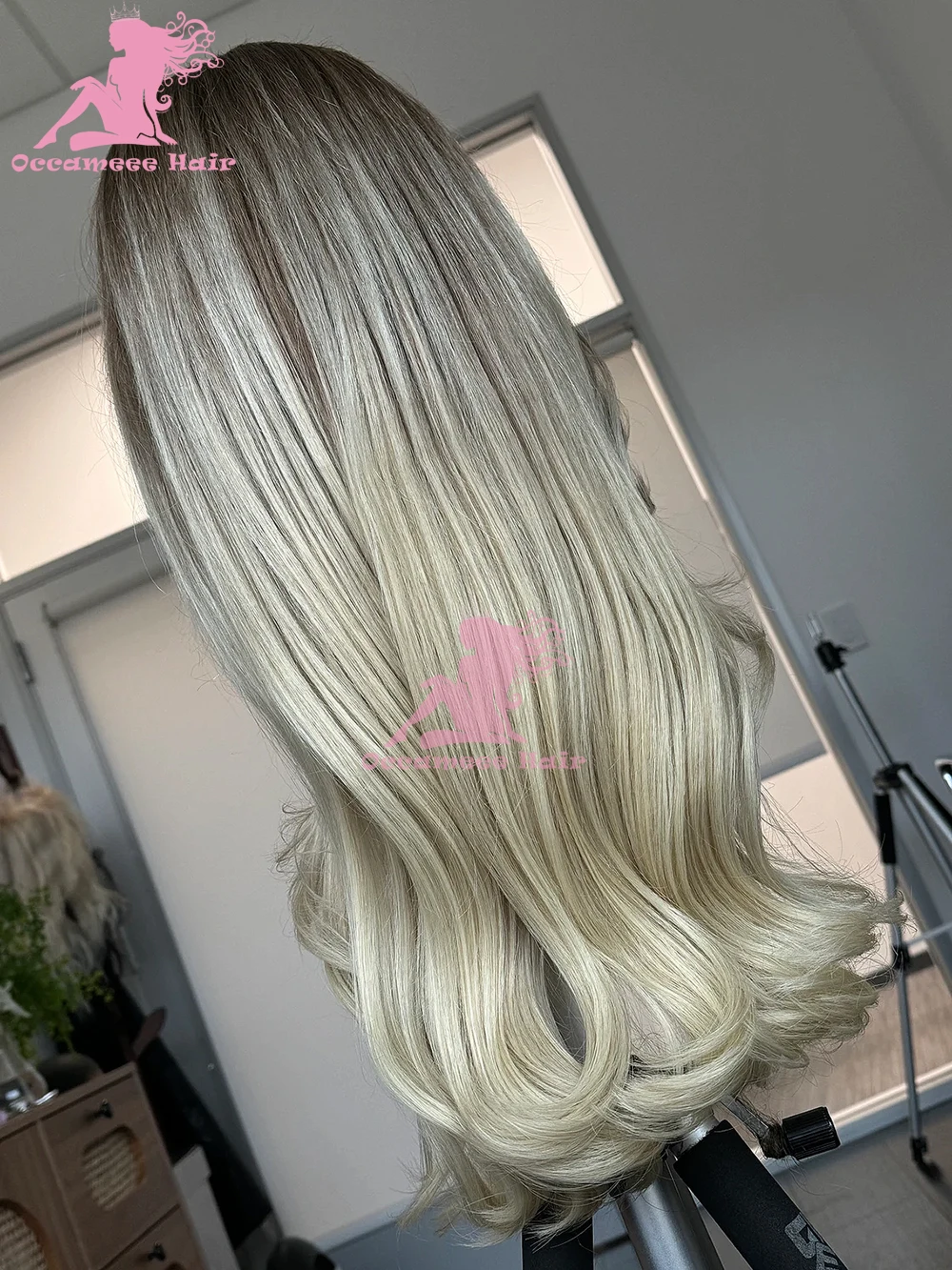 Ash Blonde 13x6 Lace Frontal Wig Human Hair Natural Wave Transparent Lace Highlights Dark Brown Roots Preplucked 613 colored wig