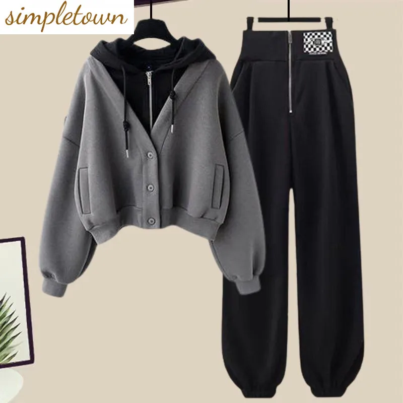 2023 Winter Patchwork Hoodie Jacket Personalized Leggings Two-piece Elegant Women's Pants Set Tracksuit Outfits