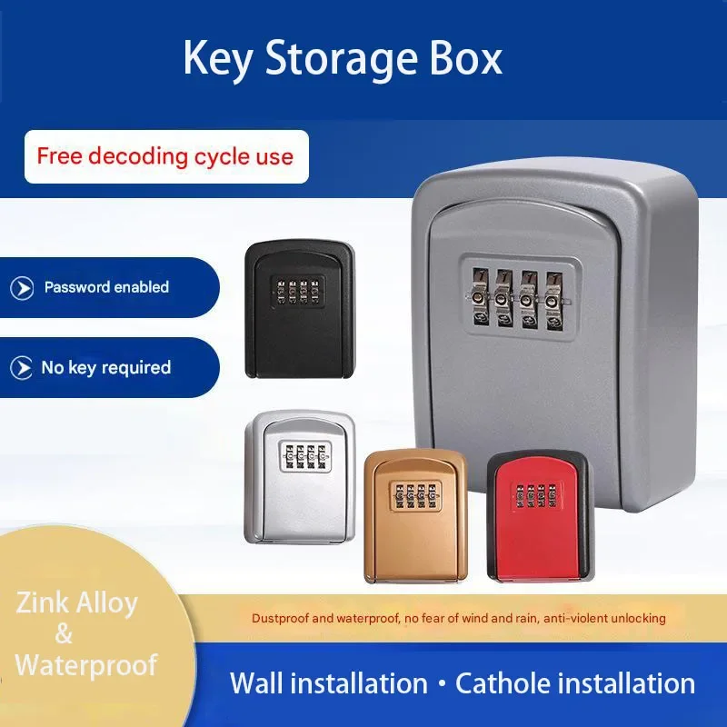 Lock Key Safe Box Wall Mount Outdoor Lock Box Key Storage Box for House Keys Key Safe with Combination Lock with 4 dials