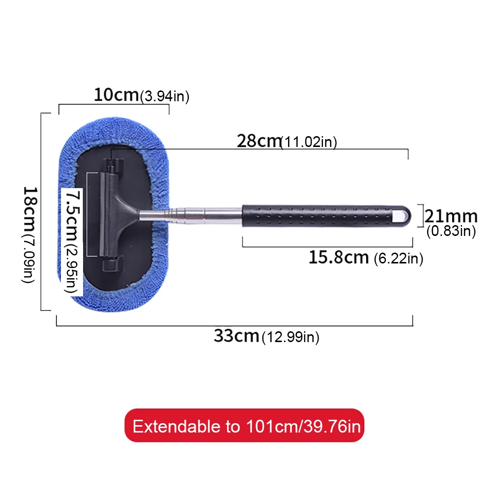 3 in 1 Car Window Cleaner Kit Extendable Long Handle Windshield Cleaning Tool Rotating Head Car Wash Tool Rearview Mirror Wiper 6