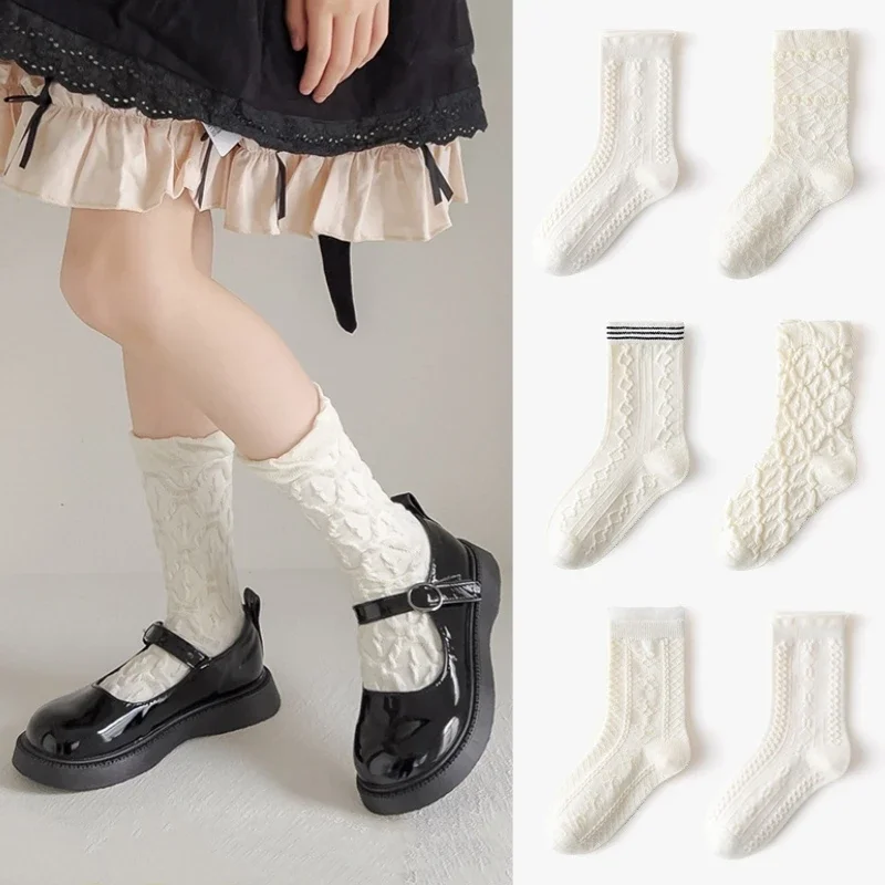 

5 Pairs Spring Autumn Children Girls Retro Long Socks Black White Student Uniform Sock Mid Calf Baby Kids Lolita Princess Socks