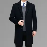 2025 New Men's Woolen Coat Thiened Cotton Autumn Winter Casual Long Sle for Middle-Aged And ly up Single Button