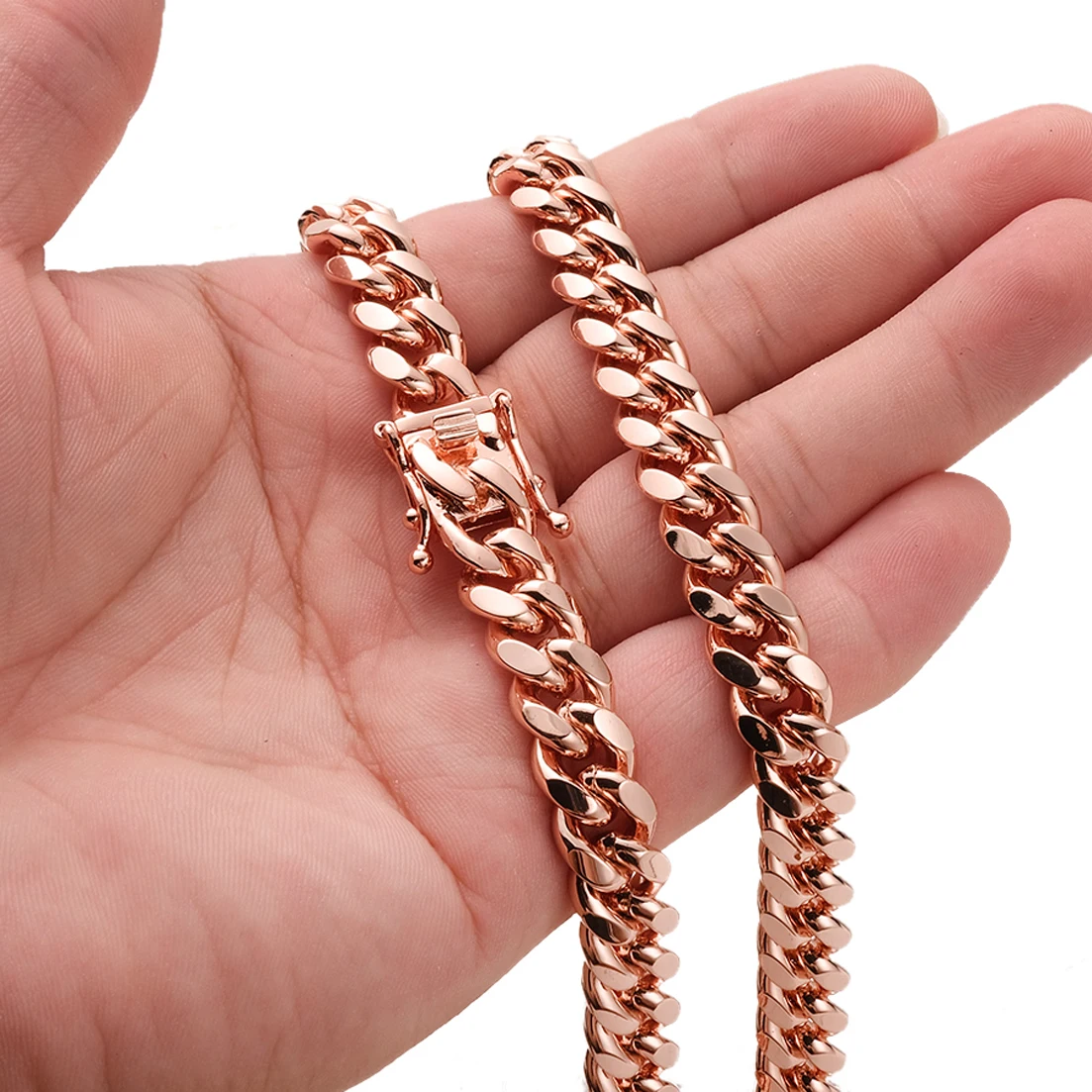 

Granny Chic Miami Cuban Link Chain Necklace or Bracelet for Women Men, Rose Gold Tone Stainless Steel Chain Jewelry, 10mm/14mm