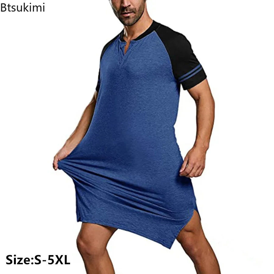 New Plus Size Pajamas Robes Men's Colorblock Short Sleeve Home Clothes Fashion O-neck Loose Comfort Sleepwear Male Lounge Robes