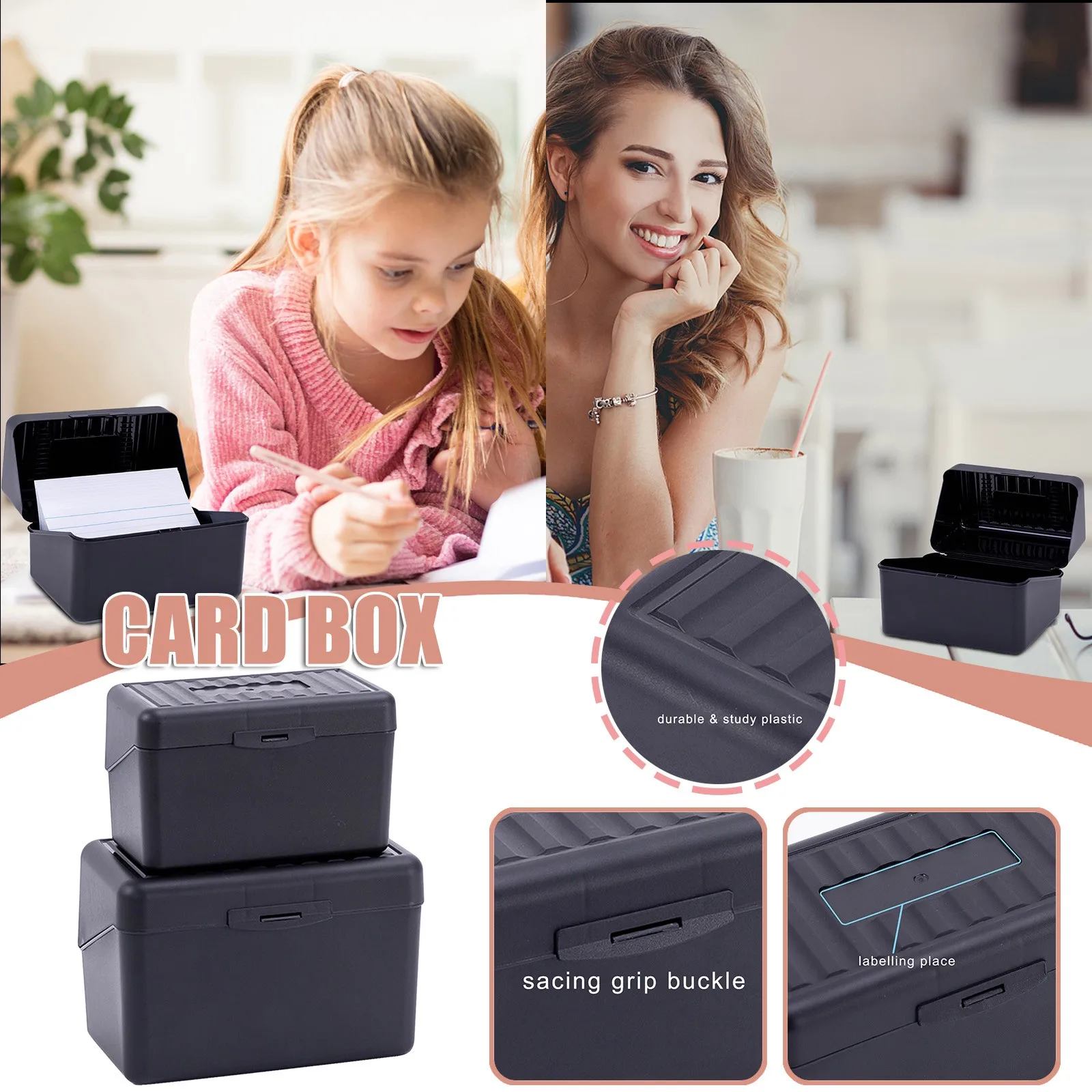 Index Card Holder Index Cards Box Notecard Box Flash Card Holder Index  Organizer PP Material Black Note Holders Tool Gifts