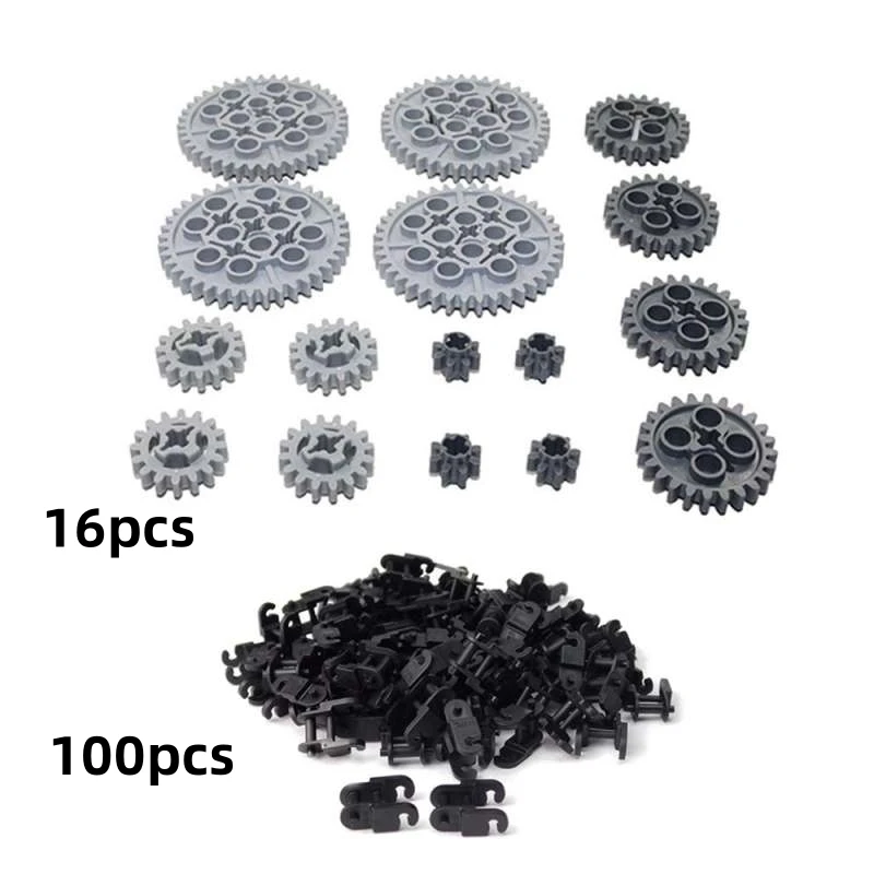 16PCS MOC Bausteine Zahn Getriebe Zug Auto Track Link Kette Ziegel Getriebe Set Technische Teile 3711 14696 10928 51416 3648 3649 – Detail 6