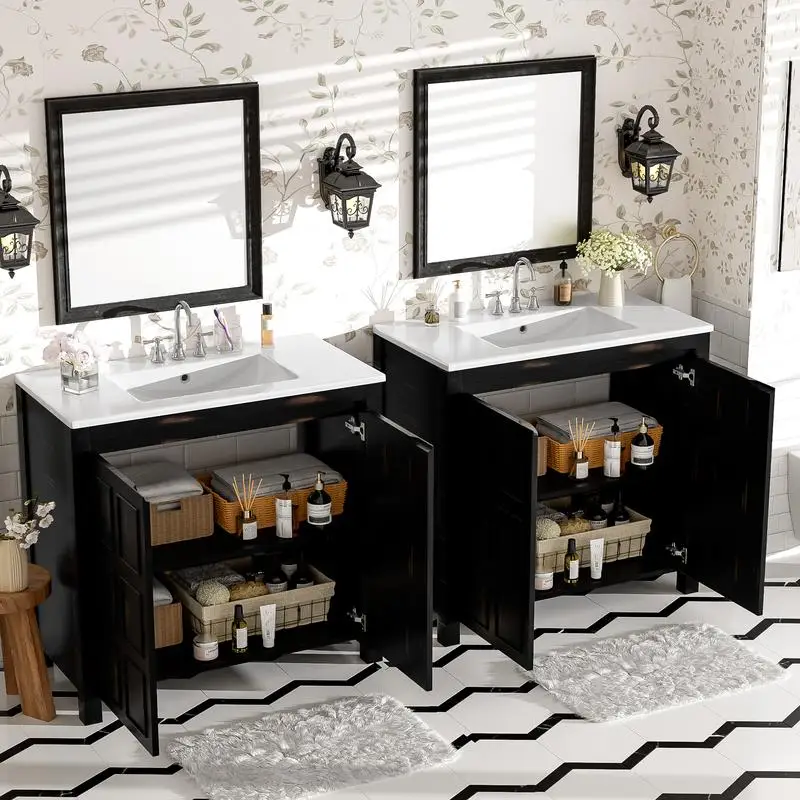 72" Espresso Double‑Sink Bathroom Vanity Set 4
