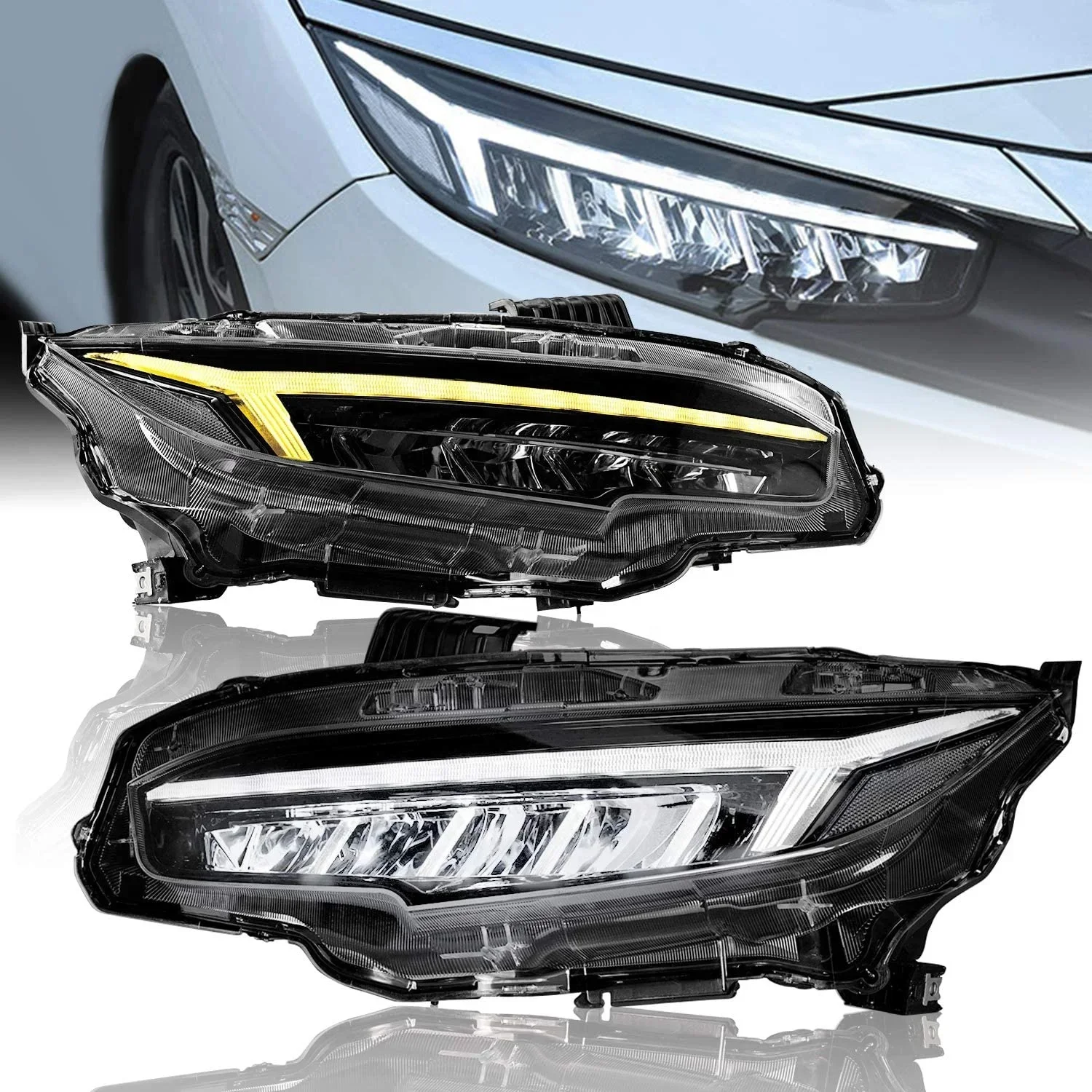 

Архаические светодиодные фары с полным покрытием для Civic sedan и hatchback 2016-2020, подключи и работай, передняя фара DRL с последовательным поворотным сигналом