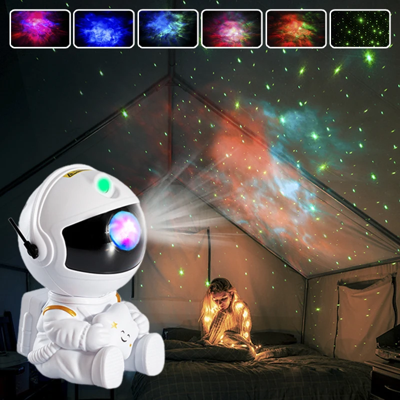 wall night light White Sit Astronaut Projector Light Galaxy Star Starry Sky Night Light Lamp Home Room Decor Decoration Bedroom Luminaires Gift mi motion activated night light 2