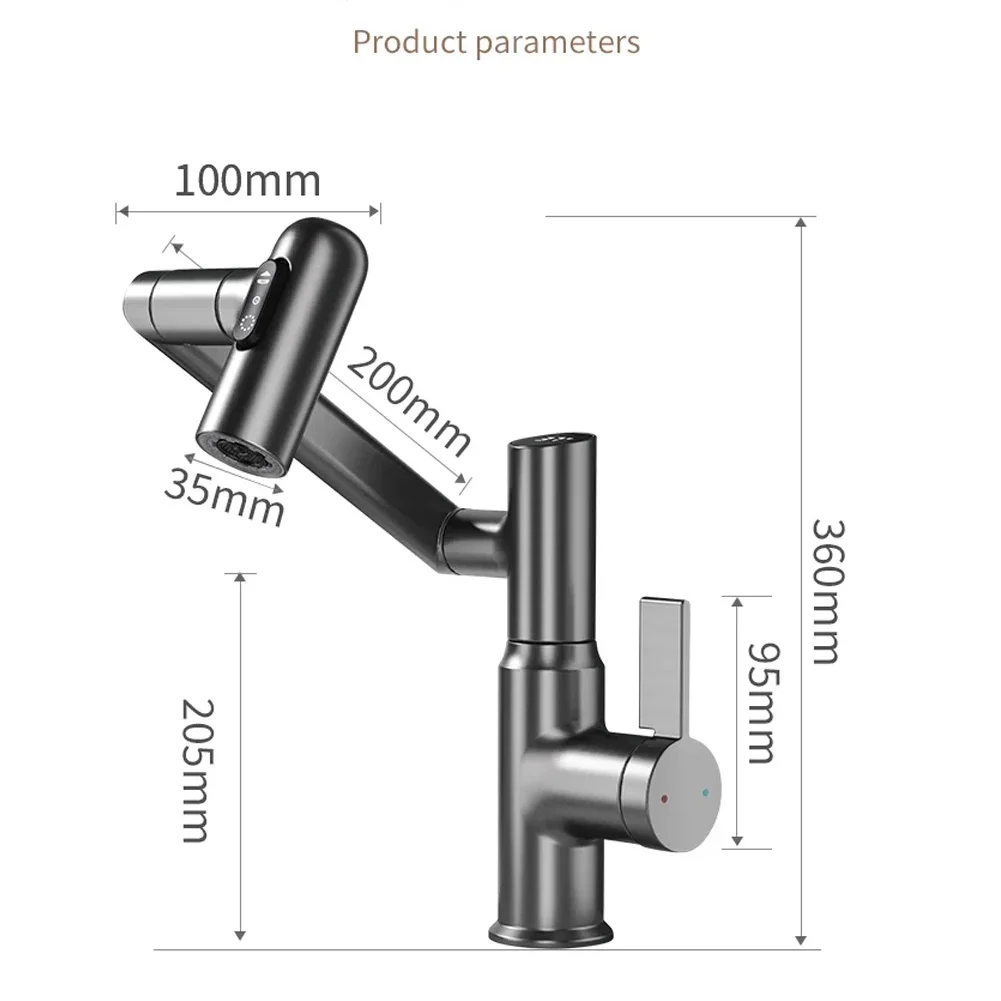 Digital Display LED Bathroom Basin Faucet For 360 Rotation Multifunction Stream Sprayer Hot Cold Water Mixer Sink Tap Bathroom 6