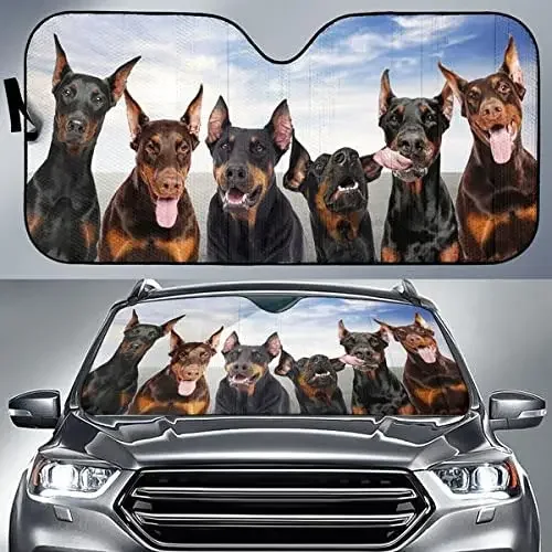 

Funny Doberman Team Blue Sky Pattern Car Sunshade, Doberman Auto Sunshade for Car Decor, Gift for Doberman Lover, Car Windshield