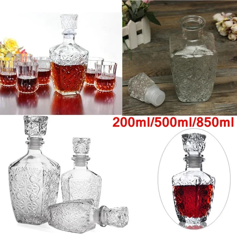 1Pcs 200ML/500ML/850ML Crystal Whiskey Wine Shot Glass Bottle + Cap Stopper Drinking Bar Decanter
