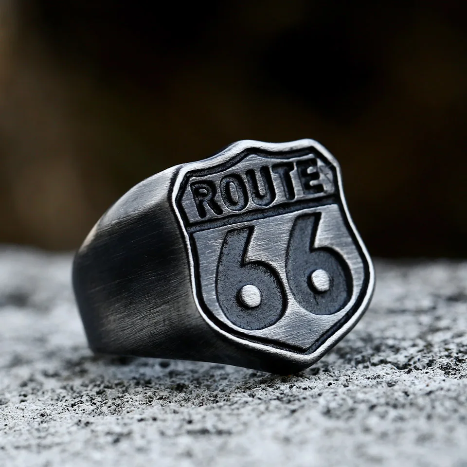 Stainless Steel Ring 316L Antique Silver Fashion Male Biker Route 66 For Men