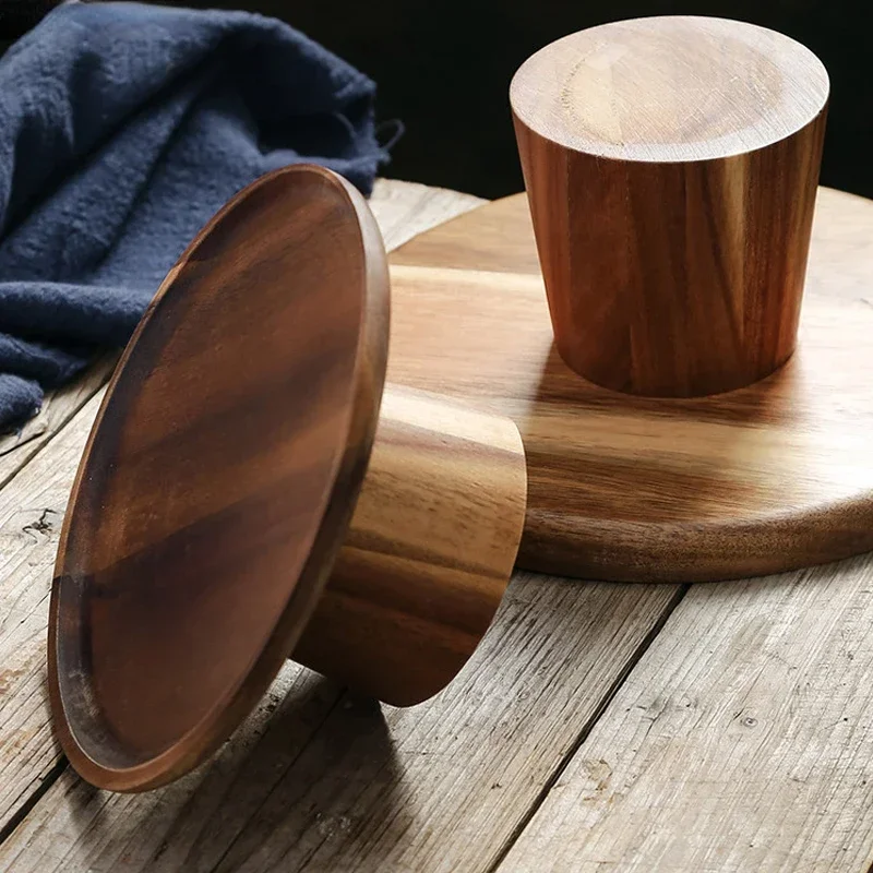 Household Circular Solid Wood Trays Sushi High Foot Cake Plates Fruits Snacks Kitchen Tools
