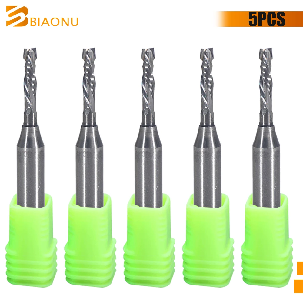 

Biaonu 5Pcs Carbide 1/2 Inch TCT 2 Flutes Up Down Cut 12.7mm Shank CNC Milling Bits Compression Spiral End Mill CNC Router Tool