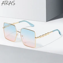 

Oversized Square Sunglasses Women Fashion Metal Frame 2022 Luxury Brand Designer Sun Glasses Female Retro Chain Leg Sunglass Men