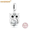 100% 925 Sterling Silver Charming Owl Pendants Beads fits Original Pan Charms Bracelet Bangle DIY Animal Jewelry Buho 1
