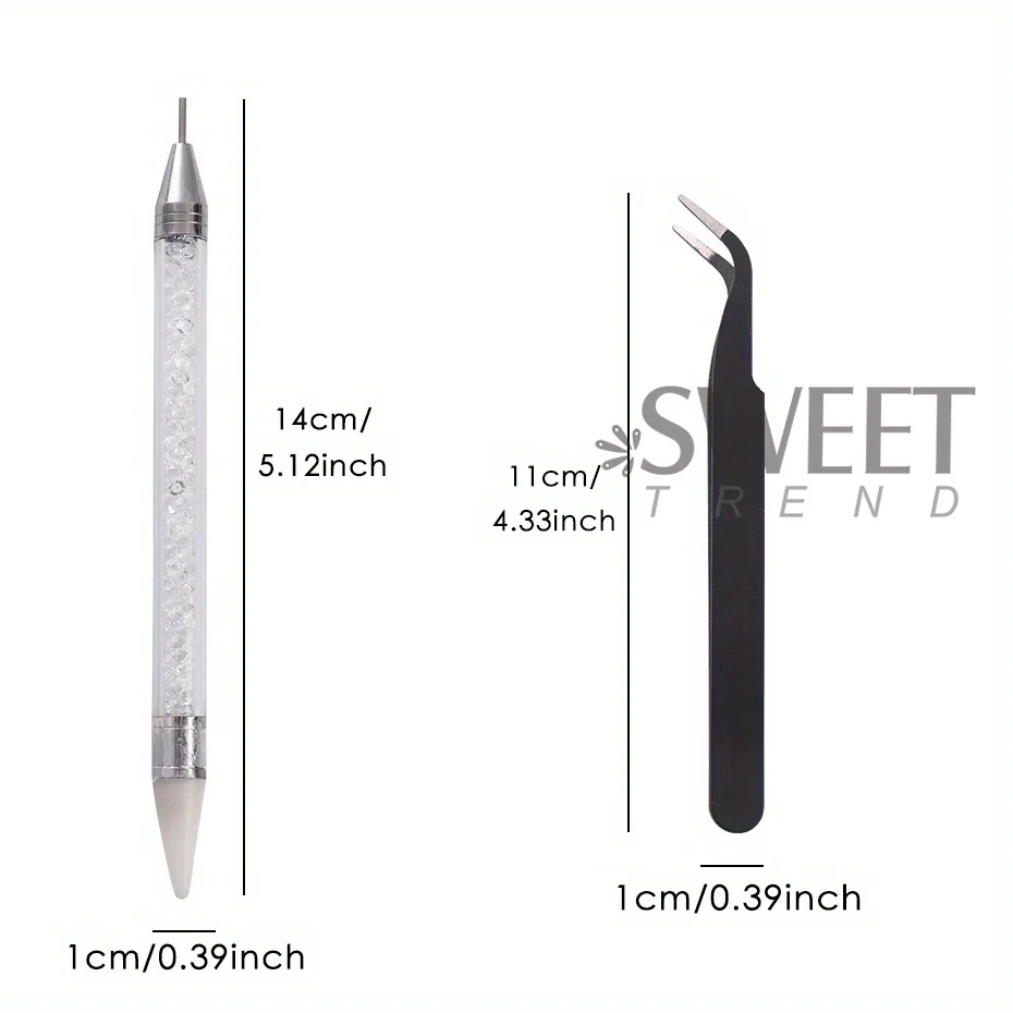 Dual-Ended Rhinestone Picker Pen With Tweezer Set Point Drill Wax Pencil Sticking Picking Dotting Jewelry Tools Decoration Kit 4